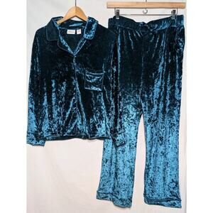 Womens Crushed Velvet Pajamas 1X Turquoise Luxurious The Vermont Country Store